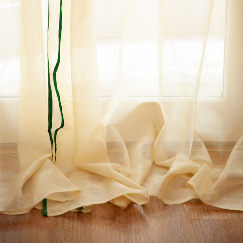 Chanderi Curtain, 9ft / 108 Inches, Buta, Off-white - Eyaas