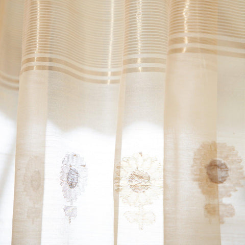 Chanderi Curtain, 9ft / 108 Inches, Buta, Off-white - Eyaas