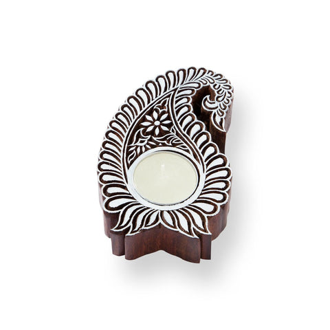 Teardrop Paisley Wooden T-Light Candle Holder - Eyaas