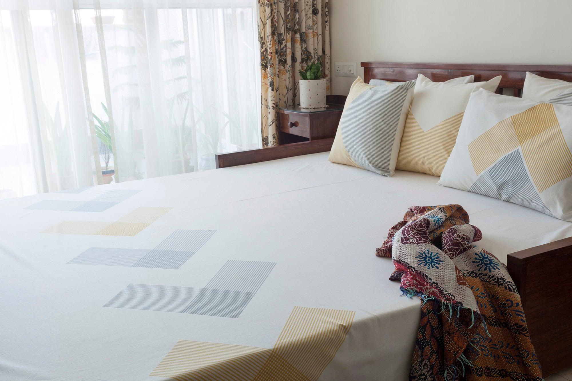 Fresh Beginnings - Bed Sheet with Pillow Covers Set, 7.5x9 ft/9x9ft - Eyaas