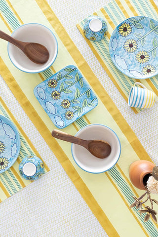 Striped Block Printed Table Runner,13x60, Yellow & Mustard - Eyaas