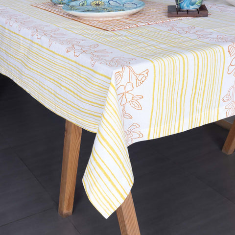 Block Printed Table Cloth, 58x90, Rust & Yellow - Eyaas