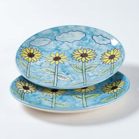 Sunflower Handpainted Ceramic Breakfast Plate Set 8"