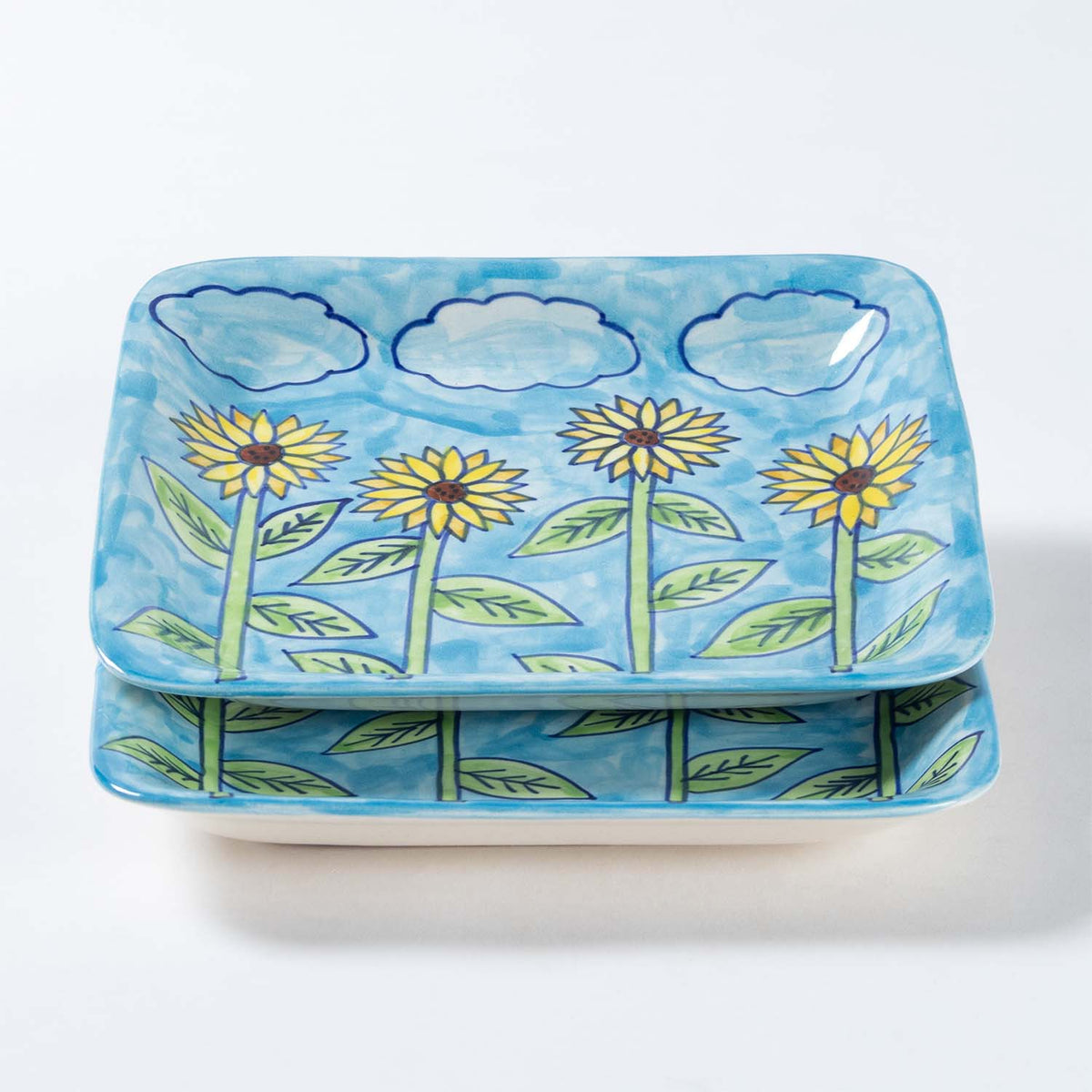 Handpainted Ceramic Square Platters - Set of 2