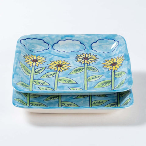 Sunflower Ceramic Square Serving Platter Set of 2 - Eyaas