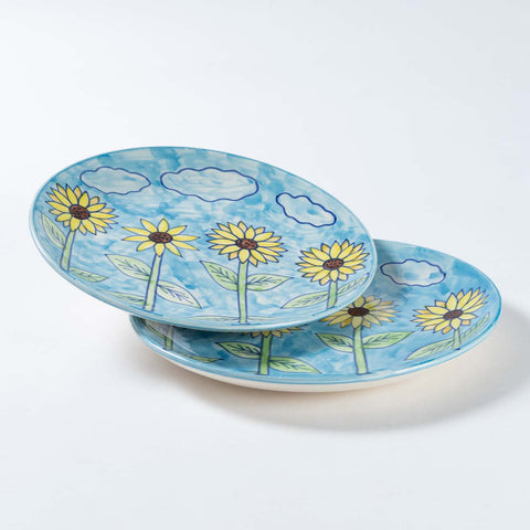Sunflower Handpainted Ceramic Breakfast Plate Set 8"