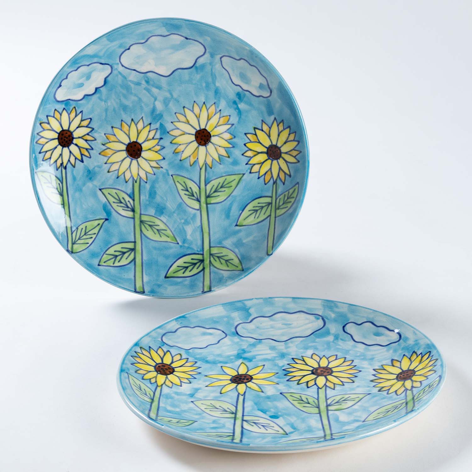 Sunflower Handpainted Ceramic Breakfast Plate Set 8"