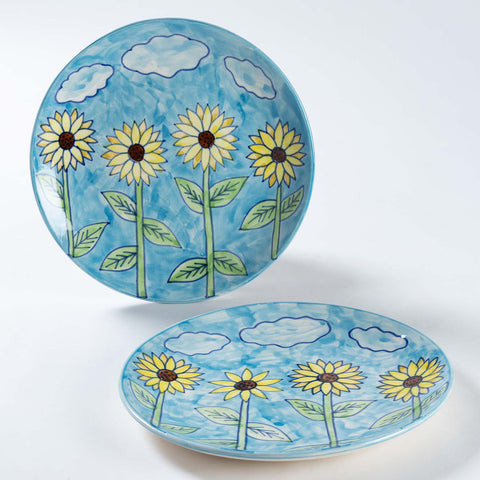 Sunflower Handpainted Ceramic Breakfast Plate Set 8"