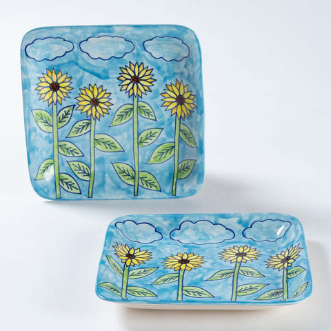 Sunflower Ceramic Square Serving Platter Set of 2 - Eyaas