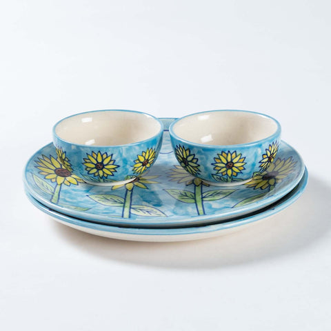 Sunflower Handpainted Ceramic Dinner Set of 4 - Eyaas