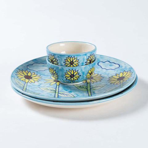 Sunflower Handpainted Ceramic Dinner Set of 4 - Eyaas