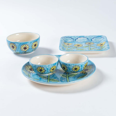 Sunflower Hand-Painted 6-Piece Ceramic Dinner Set - Eyaas