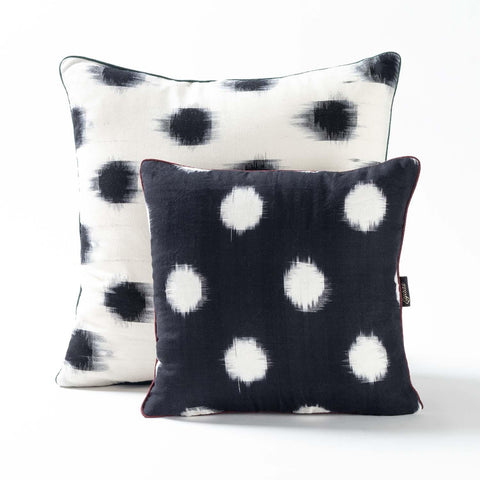 Ikat Cushion Cover – White Base with Black Spot 16x16 - Eyaas