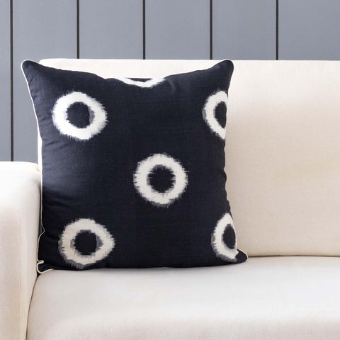 Ikat Cushion Cover – Black Base with White Spot 18x18 - Eyaas