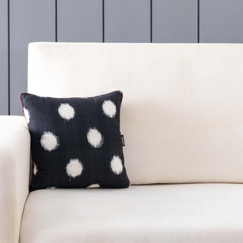Ikat Cushion Cover – Black Base with White Spot 12x12 - Eyaas