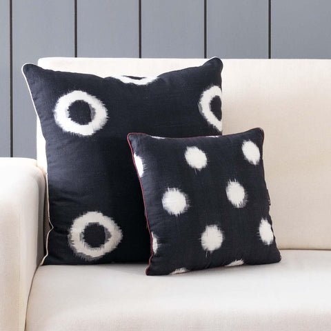 Ikat Cushion Cover – Black Base with White Spot 12x12 - Eyaas