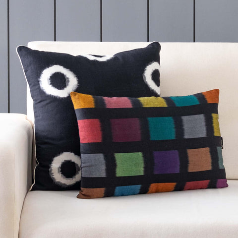 Ikat Cushion Cover – Black Base with White Spot 18x18 - Eyaas