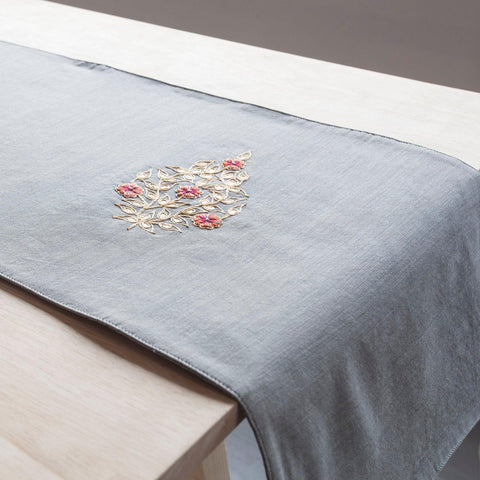 Grey Chanderi Handwoven Table Runner - Eyaas