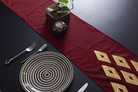 Ajrakh & Gota Work Table Runner, Red & Gold - Eyaas