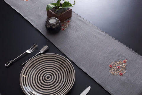 Grey Chanderi Handwoven Table Runner - Eyaas