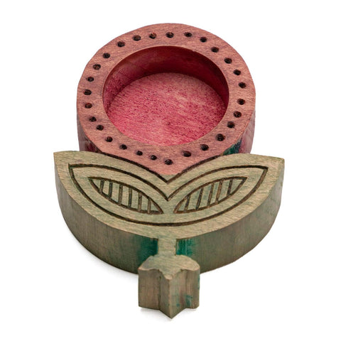 Single Flower Block Carved Wood Stained T-light Holder - Eyaas