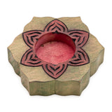 Block Carved Wood Stained T-light Holder Hexagon