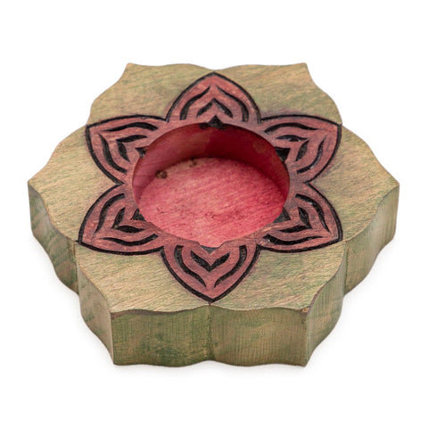 Block Carved Wood Stained T-light Holder Hexagon - Eyaas