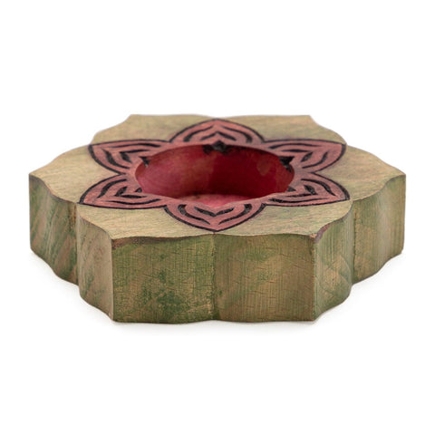 Block Carved Wood Stained T-light Holder Hexagon - Eyaas
