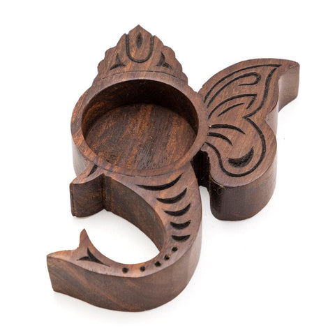 Block Carved Wood Stained T-light Holder Ganesha - Eyaas