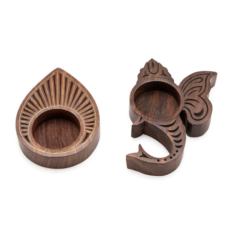 Wooden Block T-light Holder, Ganesha/Teadrop - Eyaas