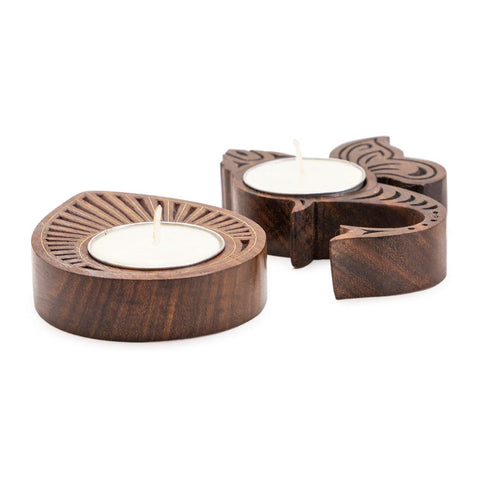 Wooden Block T-light Holder, Ganesha/Teadrop - Eyaas