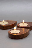 Block Carved Wood Inlay T-light Holder Set of 3
