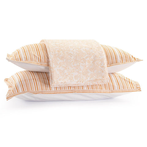 Orange Block Print King Bedsheet + Pillow Covers - Eyaas