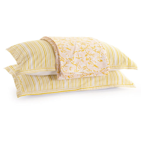 Block Print Cotton Bedsheet & Pillow Covers, Yellow & Orange - Eyaas
