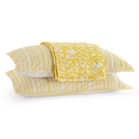 Block Print Bedsheet & Pillow Covers, Yellow & White - Eyaas