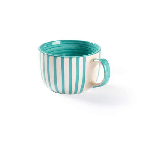 Striped Handpainted Ceramic Mugs Set of 2, Turquoise - Eyaas