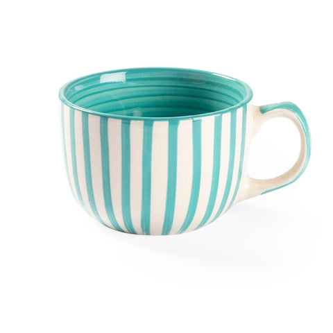 Striped Handpainted Ceramic Mugs Set of 2, Turquoise - Eyaas