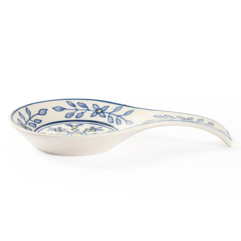 Hand Painted Ceramic Spoon Rests - 9x5.5, Blue & Yellow - Eyaas