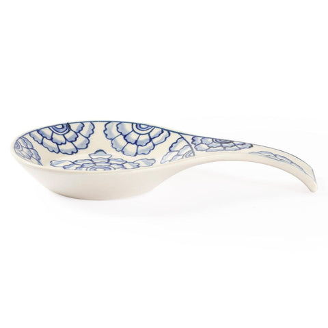Hand Painted Ceramic Spoon Rests - 9x5.5, Blue Flowers - Eyaas
