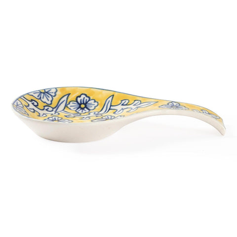 Hand Painted Ceramic Spoon Rests - 9x5.5, Yellow Jaal - Eyaas