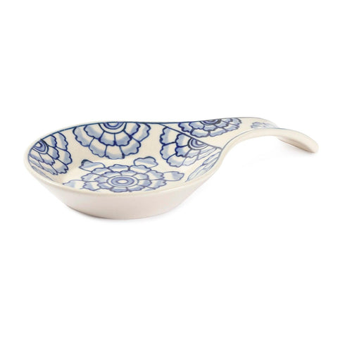 Hand Painted Ceramic Spoon Rests - 9x5.5, Blue Flowers - Eyaas