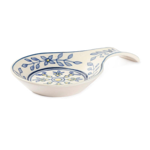 Hand Painted Ceramic Spoon Rests - 9x5.5, Blue & Yellow - Eyaas