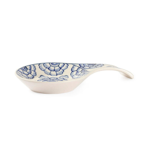 Hand Painted Ceramic Spoon Rests - 9x5.5, Blue Flowers - Eyaas