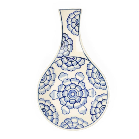Hand Painted Ceramic Spoon Rests - 9x5.5, Blue Flowers - Eyaas