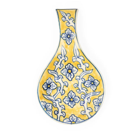 Hand Painted Ceramic Spoon Rests - 9x5.5, Yellow Jaal - Eyaas