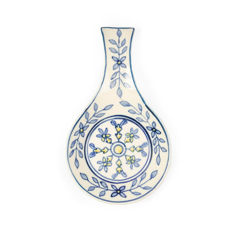 Hand Painted Ceramic Spoon Rests - 9x5.5, Blue & Yellow - Eyaas