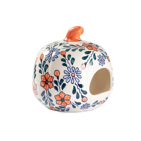 Ceramic Pumpkin Tea Light Candle Holder, White, 9x7 - Eyaas