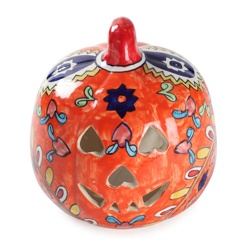 Ceramic Pumpkin Tea Light Candle Holder, Orange, 8x9 - Eyaas