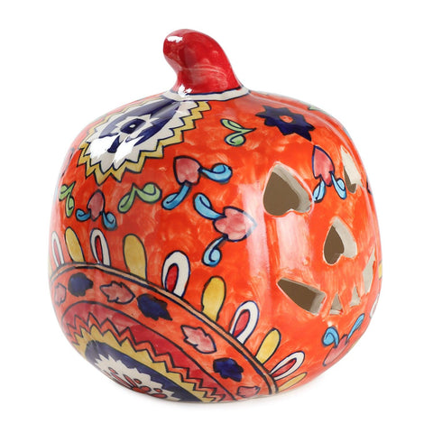 Ceramic Pumpkin Tea Light Candle Holder, Orange, 8x9 - Eyaas