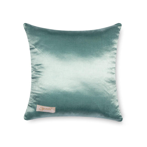 Hand Printed & Embroidered Mashru Cushion Cover - 12x12, Blue - Eyaas